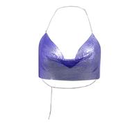 XUEJIANN Maglia con elastico sull'orlo, top senza pancia con profondo scollo a V, reggiseno scintillante, danza del ventre, festival, top con pizzo, Lilla, Taglia unica