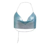 XUEJIANN Maglietta con elastico sull'orlo, top senza pancia con scollo a V, reggiseno scintillante, danza del ventre, festival, top con pizzo, Celeste., Taglia unica