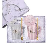 XUEJITECH Mr and Mrs - Set di tazze da caffè per coppie, per lui e per lei, 400 ml, eleganti regali di nozze per sposi e sposi, anniversario e fidanzamento per marito e moglie, con confezione regalo
