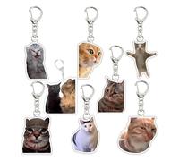 xueneige Divertente Gatto Meme Portachiavi 8Pcs Cute Talking Cats Kawaii Charm Internet Meme Lover Portachiavi
