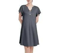 Xuepelit Camicia da Notte Donna Cotone Camicia da Notte Estiva con Bottoni Davanti Volant Pigiama da Notte Manica Corta Camicie da Notte Curvy con Tasche