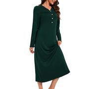 Xuepelit Camicia da Notte Lunga, Camicia da Notte Donna Manica Lunga con Bottoni Davanti Sexy Nightwear Cotone Oversize Sleeping Shirt Underdress Grande Taglia Invernali Pigiama