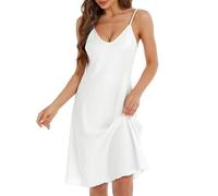 Xuepelit Camicia da Notte Lunga in Raso da Donna Sexy Baby Doll con Spalline Regolabili Vestaglia Pigiama Satin Spaghetti Straps