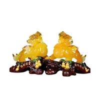 XUEQIZHENG Decorazione della Stanza, Coppia di Statue Pi Xiu, Ornamento della ricchezza for l'arredamento casa e Regalo Feng Shui(Yellow)