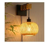 XUEQIZHENG Luci sospese, Applique da parete in rattan stile fattoria, paralume in bambù intrecciato a mano e luce con trave in legno, for camera letto soggiorno