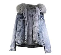 XUETON Giacche di jeans con cappuccio da donna calde invernali addensare pile foderato pelliccia sintetica plus size parka jeans giacche cappotto taglia S-2XL