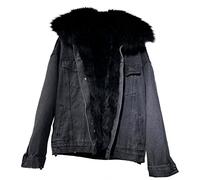 XUETON Giubbotti in denim da donna senza cappuccio, con fodera in pile, caldo inverno, con colletto in pelliccia sintetica, taglie forti, parka, giacche in jeans, taglia S-2XL, Nero , XL