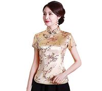 XueXian Camicetta cinese da donna in broccato di raso con fiore floreale Qipao top colletto alla coreana camicetta Tang Suit