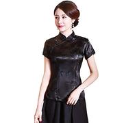 XueXian Camicetta cinese da donna in broccato di raso con fiore floreale Qipao top colletto alla coreana camicetta Tang Suit