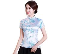 XueXian Camicetta cinese da donna in broccato di raso con fiore floreale Qipao top colletto alla coreana camicetta Tang Suit