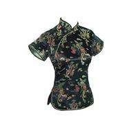 XueXian Dragon Phoenix Satin broccato Qipao Top coreano colletto cinese camicia camicetta Tang Suit, Nero , 40 Petite