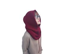 XueXian Passamontagna con cappuccio in maglia per donne e ragazze, autunno e inverno, bordeaux, Taglia unica