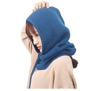 XueXian Passamontagna da donna con cappuccio, lavorato a maglia, per autunno e inverno, Blu, Taglia unica