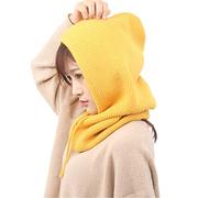 XueXian Passamontagna da donna con cappuccio, lavorato a maglia, per autunno e inverno, Giallo, Taglia unica