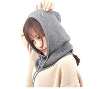 XueXian Passamontagna da donna con cappuccio, lavorato a maglia, per autunno e inverno, Grigio scuro, Taglia unica