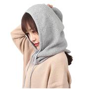 XueXian Passamontagna da donna con cappuccio, lavorato a maglia, per autunno e inverno, Grigio, Taglia unica