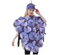 XUEYEGONGJI Costume dell'uva, divertimento di frutta realistica da tutina da donna in poliestere in fortuito costume da uva con cappello per feste di cibo divertente, tutina da donna