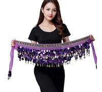 XUEZHEN Cintura Danza Ventre,Danza del Ventre Cintura Accessori for ballerini Nuovo stile più venduto Catena la vita della danza del ventre Sciarpa i fianchi Monete Cintura da ballo(Purple)
