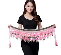 XUEZHEN Cintura Danza Ventre,Danza del Ventre Cintura Accessori for ballerini Nuovo stile più venduto Catena la vita della danza del ventre Sciarpa i fianchi Monete Cintura da ballo(Pink)