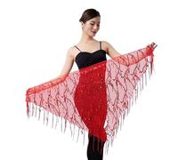 XUEZHEN Cintura Danza Ventre,Danza del Ventre Cintura Nuovi costumi di danza del ventre con paillettes e nappe, sciarpa indiana for, cintura la vita le donne(Red)
