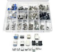 XUGERIP Kit assortito di connettori USB, 16 tipi A/tipo C/Micro USB, kit di riparazione per saldatura PCB per elettronica fai da te, sostituzione delle porte e riparazione di ricarica