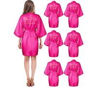 Xuhal 6 accappatoi da donna per compleanni, feste di compleanno, regina spa, kimono, spa, pigiama party, abito di seta, Rosso rosato, taglia unica