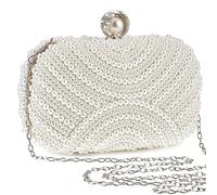 Xuhal Pochette da donna con perle borsa da sera borsa con perline borsa da sposa con perle artificiali con catena per matrimonio anni '20 festa, Argento