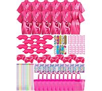 Xuhal Set da 92 pezzi per feste termali, pigiama party spa, set da gioco con accappatoi in raso, fasce e maschere per gli occhi, kit pigiama party con sacchetti regalo, totale 10 set (rosa, 10)