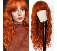 Xuieui Parrucche Verdi Parrucche Verdi Lunghe Ondulate Frangetta Fibra Sintetica Resistente Al Calore Parrucca Verde Scuro Ombre Parrucca Ondulata Bagnata Scuro Parrucca Riccio Arancione 24 Pollici