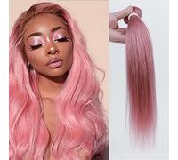 XUJUAN-0227 Fasci di Capelli Umani Fasci di Capelli Umani fasci di Tessuto di Capelli brasiliani Rosa fasci di Capelli Lisci setosi 1 fasci di Capelli Extension per Capelli(14 14 14 14)