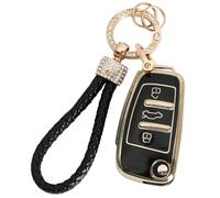 XUKEY Custodia per Chiavi Dell'auto per Audi A1 A3 Q2 Q3, 3 Pulsanti Custodia per Chiavi Dell'auto dal Silicone TPU con Portachiavi, Copritastiera con DON'T TOUCH MY KEY Raduno