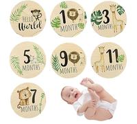 XUKZIMA 7 confezioni di cartoncini mensili per bambini, con scritta "Welcome Neon", 1-12 mesi, dischi reversibili in legno, con stampa carina, per gravidanza, viaggio, nascita, fotografia, puntello