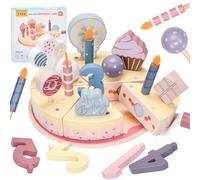 XULIERUX Accessoires De Cuisine En Bois Pour Gâteau D'anniversaire, Jouets De Cuisine Pour Enfants, Gâteau D'anniversaire En Bois Modulable Et Séparable, Jouets De Cuisine, Cadeau En Bois Pour Enfants