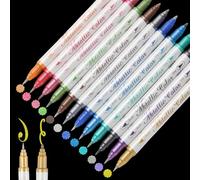 XULIERUX Set Da 12 Pennarelli Metallici, Pennarelli Acrilici Metallici A Doppia Punta, Adatti Per Album, Fai Da Te, Hand Lettering, Decorare Libri Degli Ospiti, Carta Nera, Pietre, Vetro