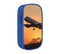 XULLZH Aeroplano in The Evening Light Print Grande Capacità Cerniera Matita Box Doppio Deck Pen Bag Trucco Penna Pouch Forniture per Ufficio, Blu, One Size, Moderna