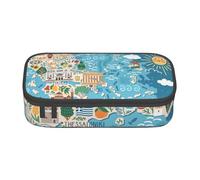 XULLZH Astuccio con stampa mappa della Grecia, grande capacità, astuccio per matite e articoli da toeletta da viaggio, Nero, One Size, Moderna