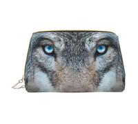 XULLZH Blue Eyes Lupo Stampa Pelle Zip Portatile per Donne Viaggio Toiletry PouchKit Organizer Piccolo Sacchetto Trucco, Bianco, Taglia Unica, Bianco, One Size