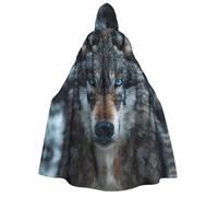 XULLZH Blue Eyes Wolf Print Mantello con cappuccio unisex per adulti Halloween lunghezza intera mantello da uomo con cappuccio costume