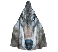 XULLZH Blue Eyes Wolf Print Mantello con cappuccio unisex per adulti Halloween lunghezza intera mantello da uomo con cappuccio costume