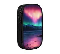 XULLZH Dark Northern Lights Stampa Grande Capacità Cerniera Matita Box Doppio Deck Pen Bag Trucco Pen Pouch Forniture per Ufficio, Nero, One Size, Moderna