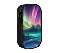 XULLZH Dark Northern Lights Stampa Grande Capacità Cerniera Matita Box Doppio Deck Pen Bag Trucco Pen Pouch Forniture per Ufficio, Nero, One Size, Moderna