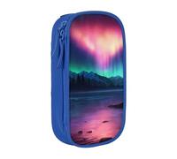XULLZH Dark Northern Lights Stampa Grande Capacità Cerniera Matita Box Doppio Deck Pen Bag Trucco Pen Pouch Forniture per Ufficio, Blu, One Size, Moderna