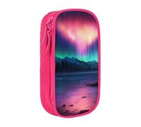 XULLZH Dark Northern Lights Stampa Grande Capacità Cerniera Matita Box Doppio Deck Pen Bag Trucco Pen Pouch Forniture per Ufficio, Rosa, One Size, Moderna