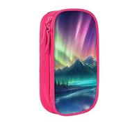 XULLZH Dark Northern Lights Stampa Grande Capacità Cerniera Matita Box Doppio Deck Pen Bag Trucco Pen Pouch Forniture per Ufficio, Rosa, One Size, Moderna