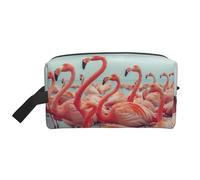 XULLZH Flock of Red Flamingos on the Beach Print Large Capacity Travel Portable Cosmetic Organizer Pouch Zipper Toiletry Storage Bag, Bianco, Taglia Unica, Bianco, One Size