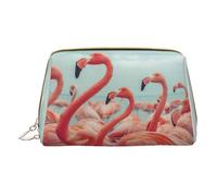 XULLZH Flock of Red Flamingos on the Beach Print Leather Zip Portable for Women Travel Toiletry PouchKit Organizer Small Makeup Pouch, Bianco, Taglia Unica, Bianco, One Size