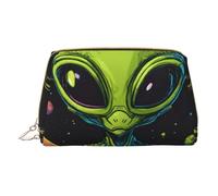 XULLZH Green Alien Print Leather Zip Portatile per Donna Viaggio Toiletry PouchKit Organizer Piccolo Pochette Trucco, Bianco, Taglia Unica, Bianco, One Size
