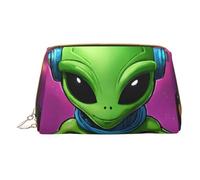 XULLZH Green Alien Print Leather Zip Portatile per Donna Viaggio Toiletry PouchKit Organizer Piccolo Pochette Trucco, Bianco, Taglia Unica, Bianco, One Size