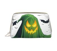 XULLZH Green Ghost Horror Halloween Zucca Stampa Pelle Zip Portatile per le Donne Viaggio Trouskit Organizer Piccolo Trucco PouchKit, Bianco, Taglia Unica, Bianco, One Size