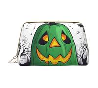 XULLZH Green Ghost Horror Halloween Zucca Stampa Pelle Zip Portatile per le Donne Viaggio Trouskit Organizer Piccolo Trucco PouchKit, Bianco, Taglia Unica, Bianco, One Size